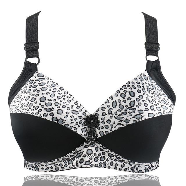 Women's Plus Size Bra Leopard Print Wire Free Bras Push Up Ajusted Brassiere Thin Cup Underwear 44 46
