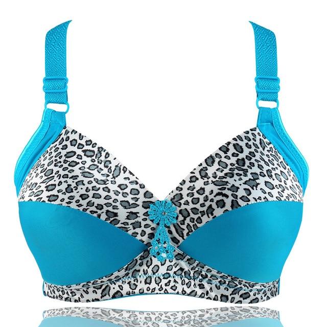 Women's Plus Size Bra Leopard Print Wire Free Bras Push Up Ajusted Brassiere Thin Cup Underwear 44 46