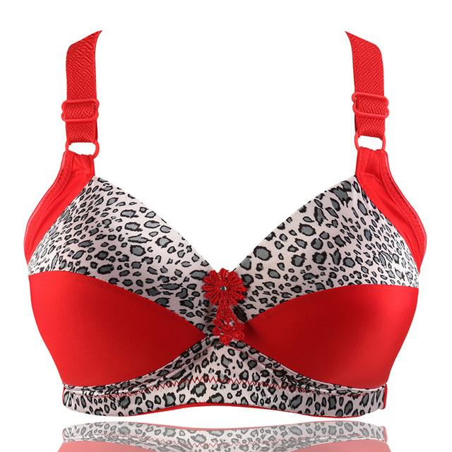 Women's Plus Size Bra Leopard Print Wire Free Bras Push Up Ajusted Brassiere Thin Cup Underwear 44 46