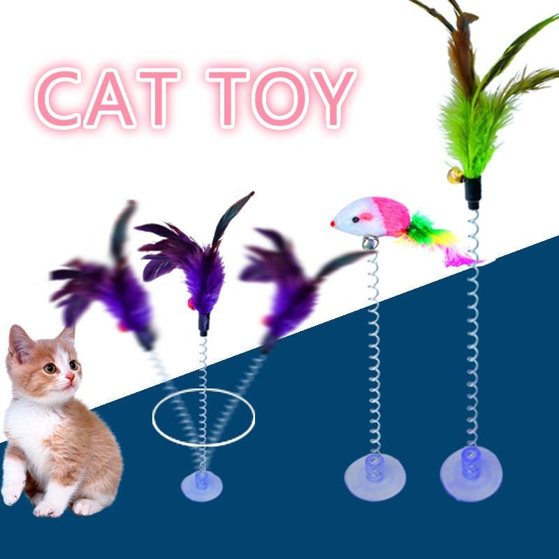 New Cat Interactive Toy with Sucker Spring Feather Plush Mouse Funny Pet Toys
