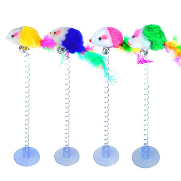 New Cat Interactive Toy with Sucker Spring Feather Plush Mouse Funny Pet Toys