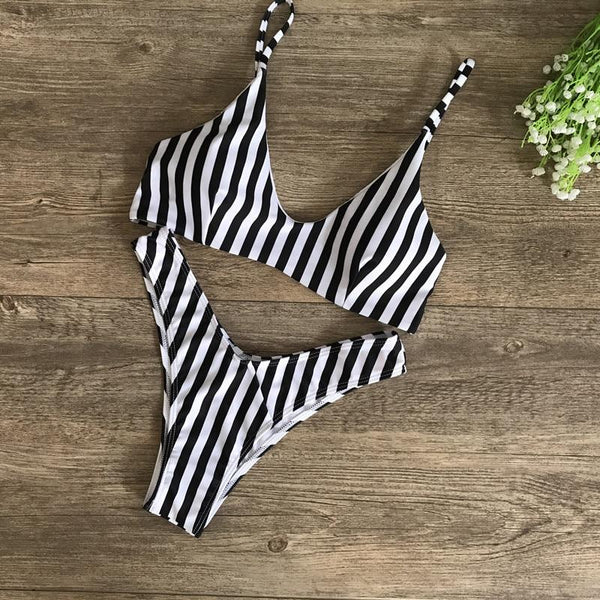 New 2019 Thong bikini swimwear Sexy Zebra black and white stripes Print Split swimsuit Europe swimming suit for women Bikinis
