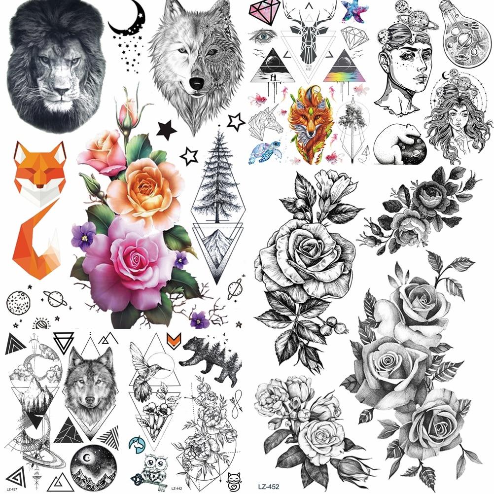 Roses Waterproof Temporary Tattoo Stickers Women Dating Makeup Back Art Tattoo Paste 21x15CM Large Body Arm Chest Tatoo Wall