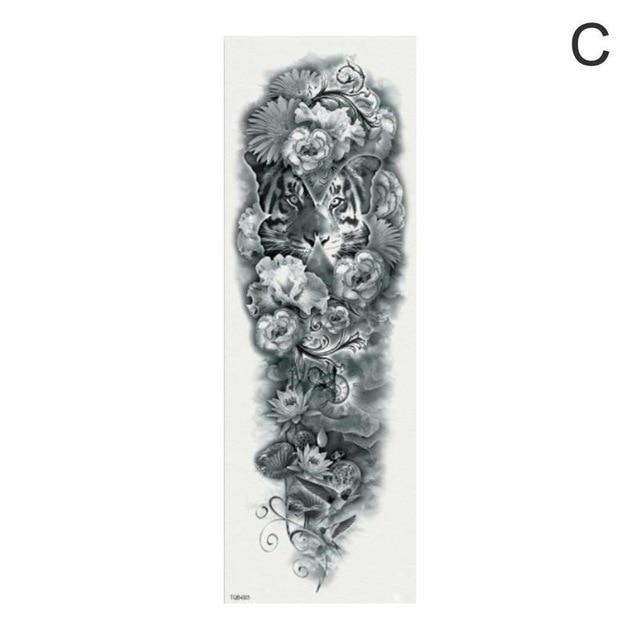 Arm Sleeve Tattoo Sketch Lion Tiger Waterproof Temporary Tattoo Sticker Wild Fierce Animal Men Full Bird Totem Tattoo 48cmx17cm