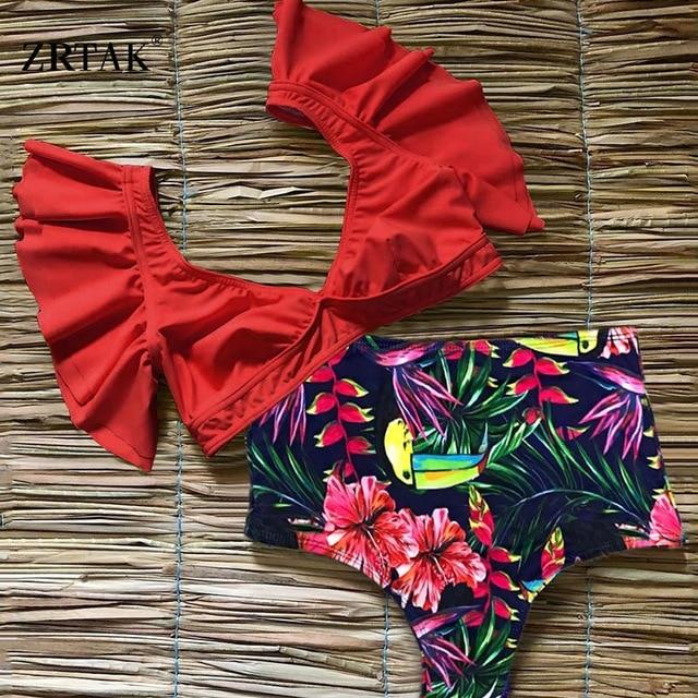 Zrtak Flower Ruffle Bikini 2019 High Waist Swimsuit Female Print Deep V Neck Swimwear Bathing Suit Women Biquini Mujer Bikinis
