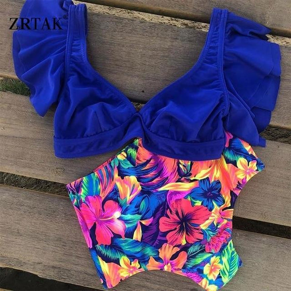 Zrtak Flower Ruffle Bikini 2019 High Waist Swimsuit Female Print Deep V Neck Swimwear Bathing Suit Women Biquini Mujer Bikinis