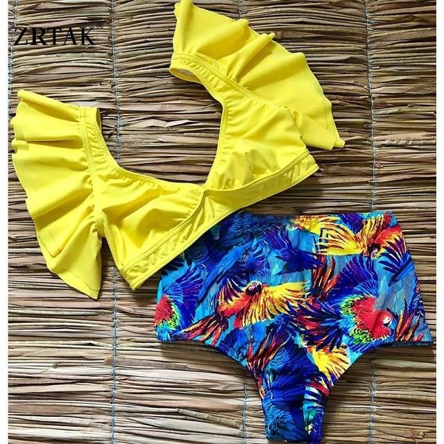 Zrtak Flower Ruffle Bikini 2019 High Waist Swimsuit Female Print Deep V Neck Swimwear Bathing Suit Women Biquini Mujer Bikinis