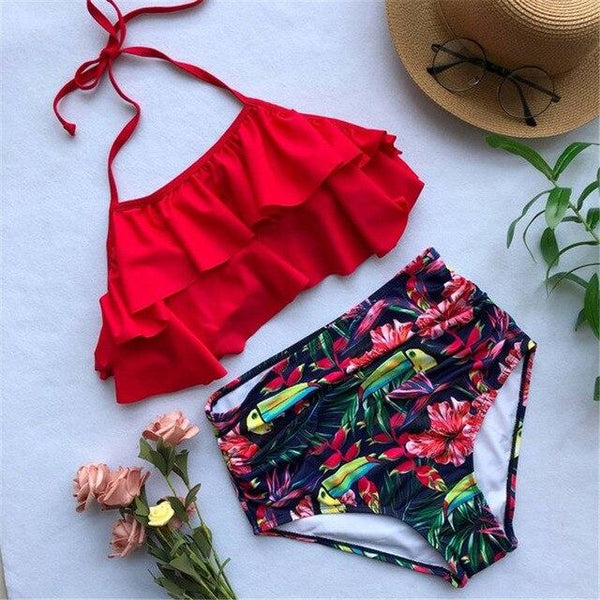 Zrtak Flower Ruffle Bikini 2019 High Waist Swimsuit Female Print Deep V Neck Swimwear Bathing Suit Women Biquini Mujer Bikinis