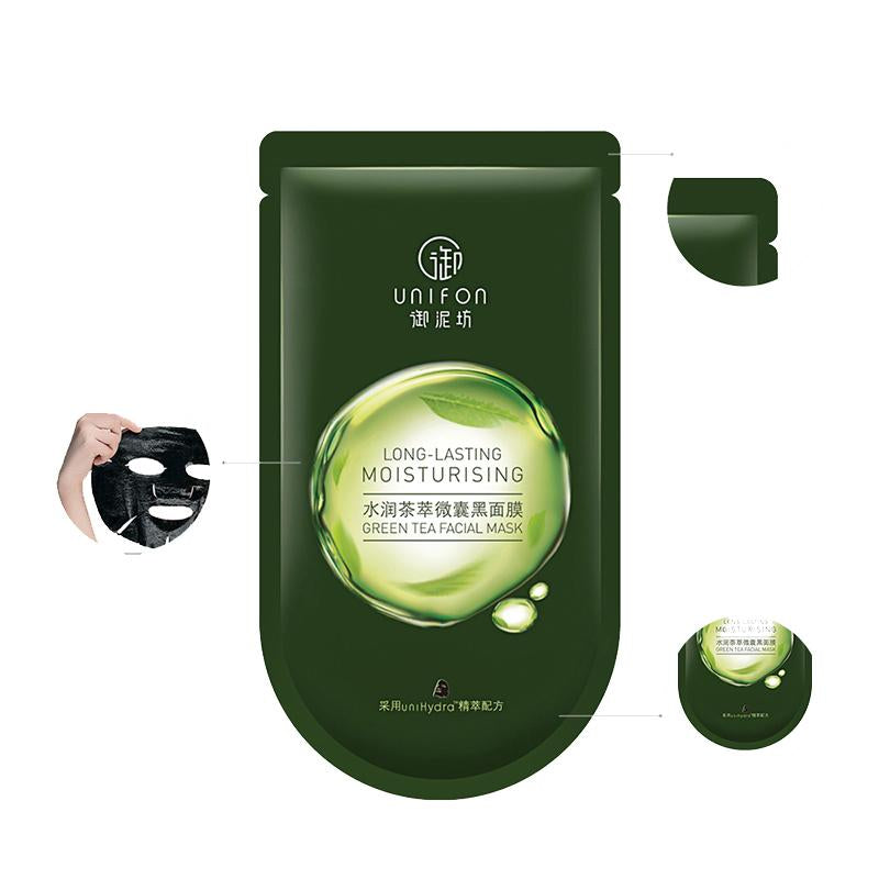 Unifon Tea Extract Face Care Black Facial Mask Hydrating Moisturizing Brightening 1piece