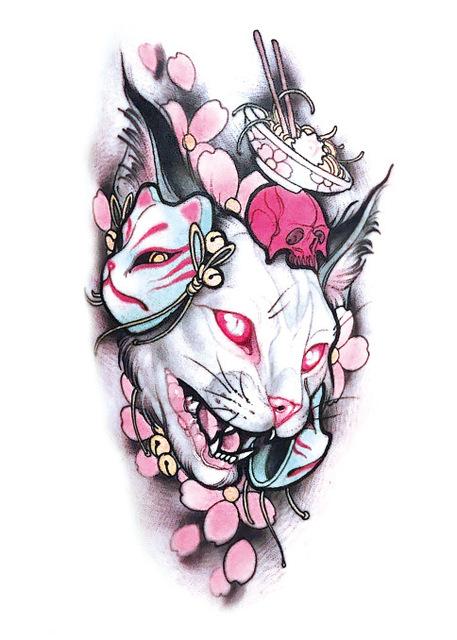 Temporary Tattoo Sticker large size body art flower Moonlight Cat God  water Transfer Fake Tattoo Flash tatto for women men
