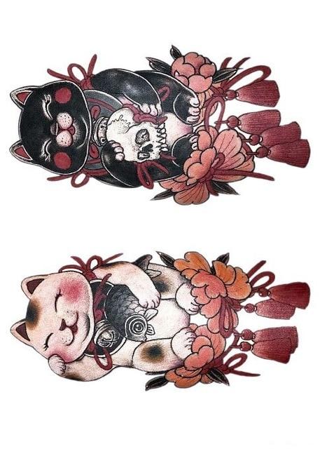 Temporary Tattoo Sticker large size body art flower Moonlight Cat God  water Transfer Fake Tattoo Flash tatto for women men