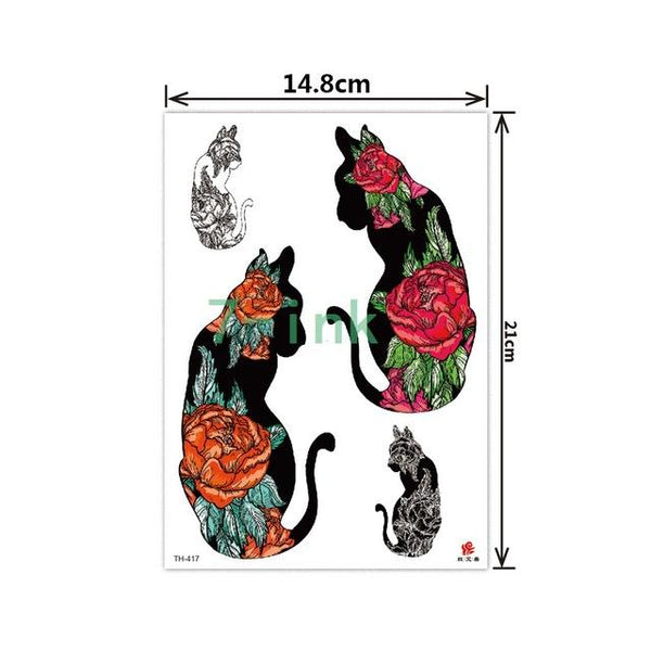 Temporary Tattoo Sticker large size body art flower Moonlight Cat God  water Transfer Fake Tattoo Flash tatto for women men