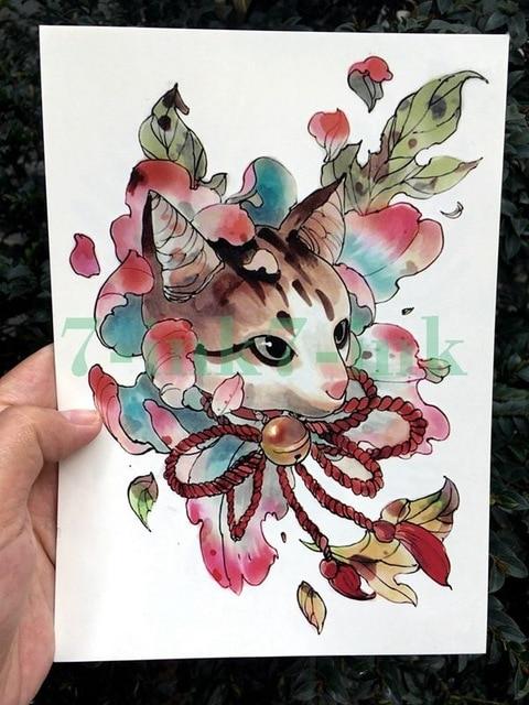 Temporary Tattoo Sticker large size body art flower Moonlight Cat God  water Transfer Fake Tattoo Flash tatto for women men