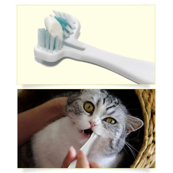 Pet Dog Double Heads Toothbrush Teeth Oral Care Brushing Cleaner Breath Freshener Dog Cats Grooming Washing Gadgets