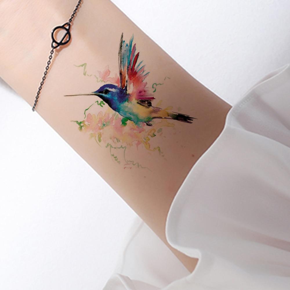3D Watercolor Temporary Tattoo Birds Women Hands Arm Tattoo Stickers Hummingbird Flash Girls Body Cosmetic Waterproof Tatoos DIY