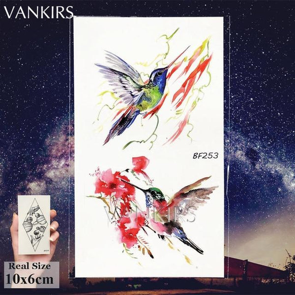 3D Watercolor Temporary Tattoo Birds Women Hands Arm Tattoo Stickers Hummingbird Flash Girls Body Cosmetic Waterproof Tatoos DIY