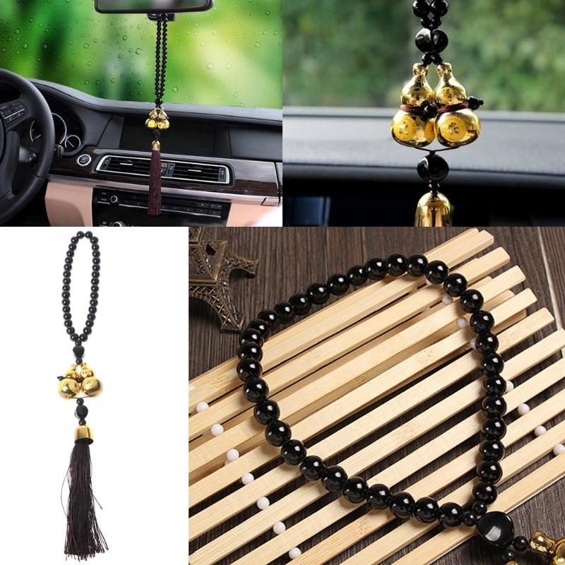 QILEJVS Gold Plated Double Gourd Amulet Gift Pendant Car Rear View Mirror Decor