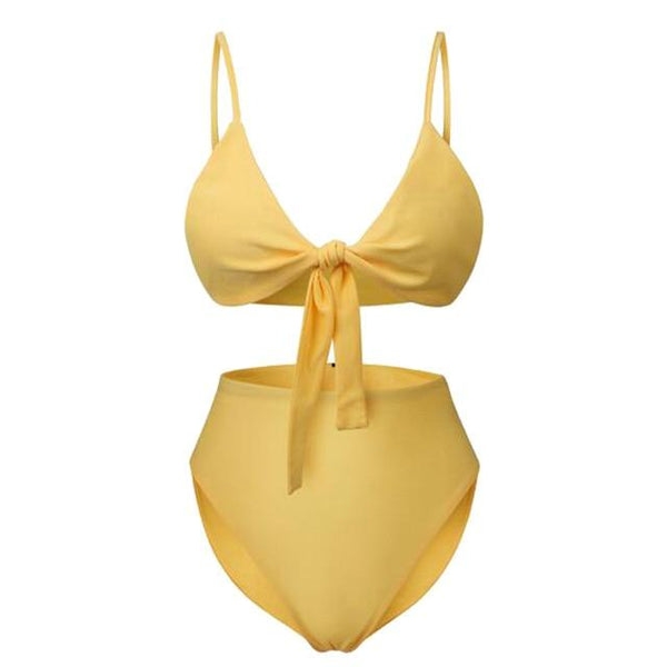 MoneRffi 2019 Bikini Sexy Beach Swimsuit for Women Swimwear Solid High Waist Bathing Suit Adjustable Summer Push Up Swim Wear