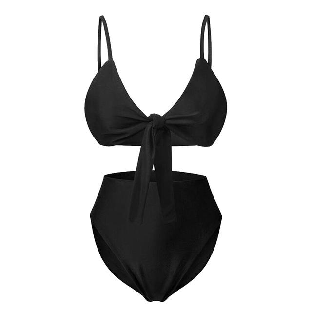 MoneRffi 2019 Bikini Sexy Beach Swimsuit for Women Swimwear Solid High Waist Bathing Suit Adjustable Summer Push Up Swim Wear