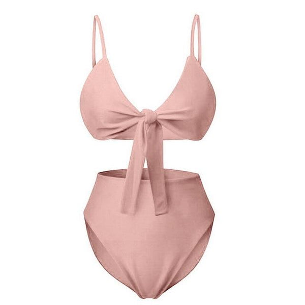 MoneRffi 2019 Bikini Sexy Beach Swimsuit for Women Swimwear Solid High Waist Bathing Suit Adjustable Summer Push Up Swim Wear