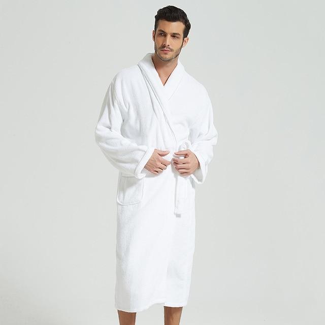 Men Bathrobe Cotton Towel Kimono Autumn Thick Warm Towel Fleece Terry Sleepwear Long Robe Hotel Spa Soft Long White Bath Robe