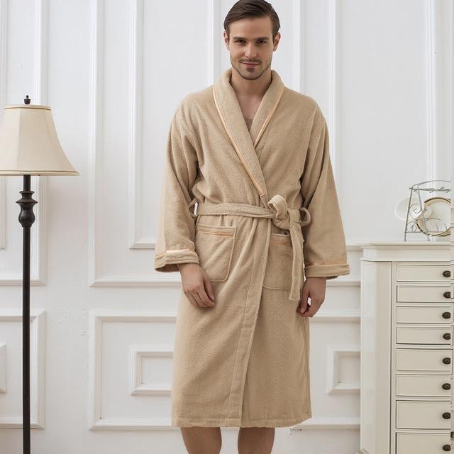 New Winter Bathrobe Men Towel Fleece Warm Soft Cotton Long Sleep Kimono Robe Bathrobe Male Dressing Gown Robes Plus Size XL