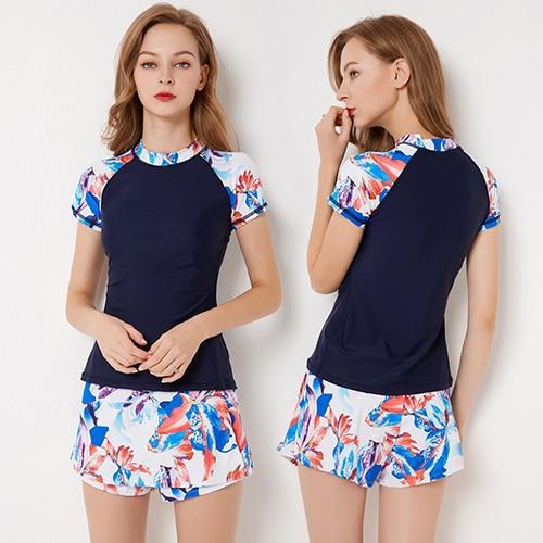 Vikionfly Large Tankini Swimsuits Women Plus Size Swimwear 2019 Long Sleeve Retro High Waist Bathing Suit Swim Suit With Shorts