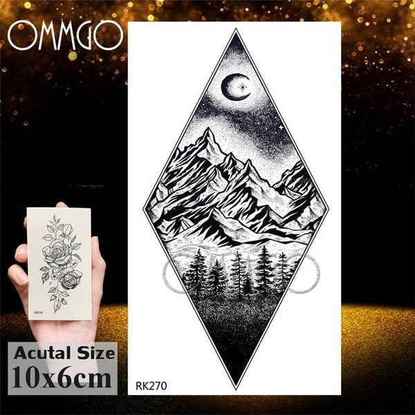 OMMGO Outspace Women Planet Brain Temporary Tattoo Sticker Waterproof Black Geometric Mountain Tatoos Body Art Fake Tattoo Paper