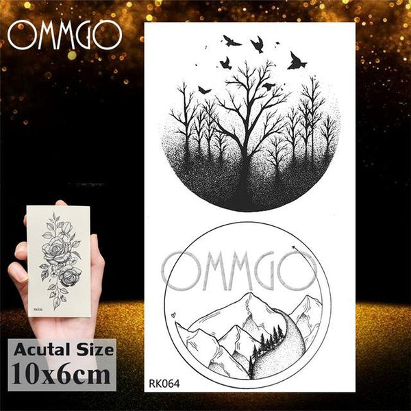 OMMGO Outspace Women Planet Brain Temporary Tattoo Sticker Waterproof Black Geometric Mountain Tatoos Body Art Fake Tattoo Paper