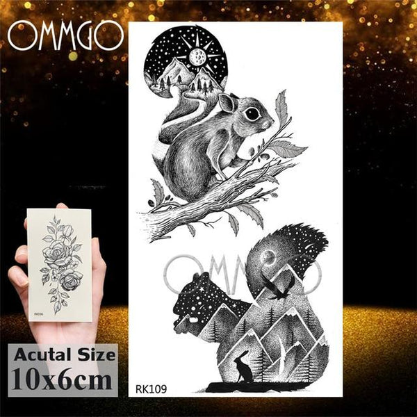 OMMGO Outspace Women Planet Brain Temporary Tattoo Sticker Waterproof Black Geometric Mountain Tatoos Body Art Fake Tattoo Paper