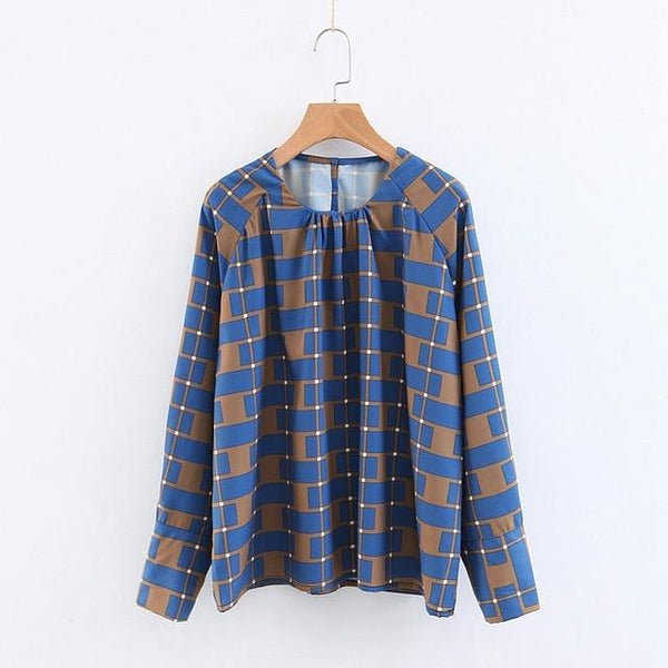 Fashion Floral Plaid Sets Long Sleeve Tops O neck Loose Shirts High Waist Skirt Pants Design Blouse + Pants Sets XZ1957 1961