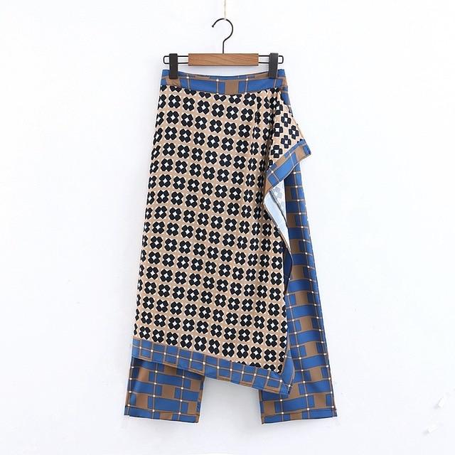 Fashion Floral Plaid Sets Long Sleeve Tops O neck Loose Shirts High Waist Skirt Pants Design Blouse + Pants Sets XZ1957 1961