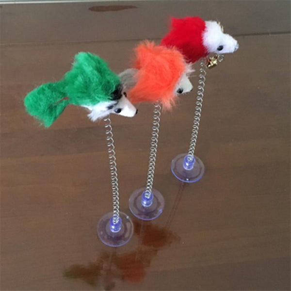 2019 Funny Pet Cat Toys Feather False Mouse Bottom Sucker Cat Kitten Playing Toys Pet Seat Scratch Toy For Cat Supplies