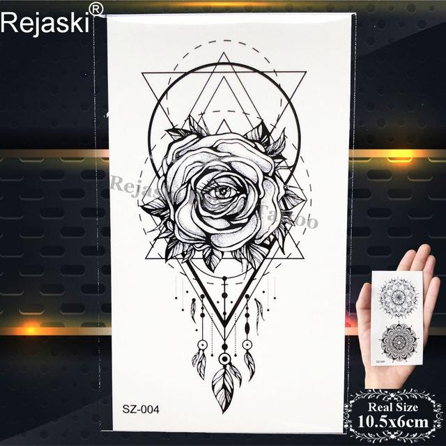 Rejaski Women Flirtatious Tattoo Stickres Body Art Painting Girl Fashion Temporary Tattoo Geometric Rose Dreamcatcher Fake Tatoo