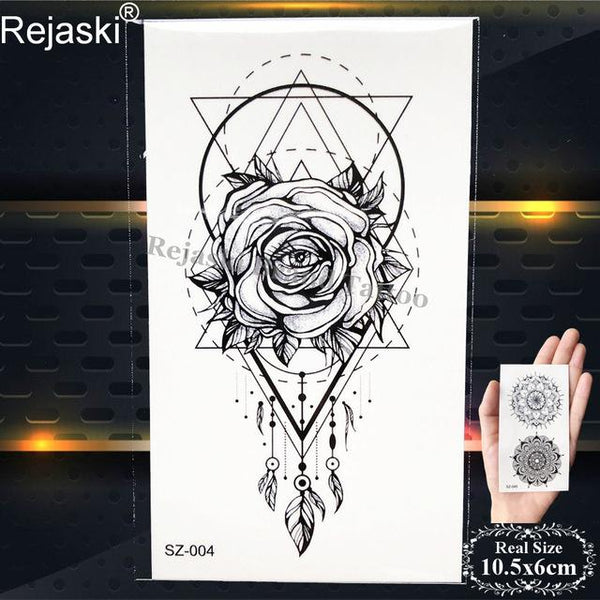 Rejaski Women Flirtatious Tattoo Stickres Body Art Painting Girl Fashion Temporary Tattoo Geometric Rose Dreamcatcher Fake Tatoo