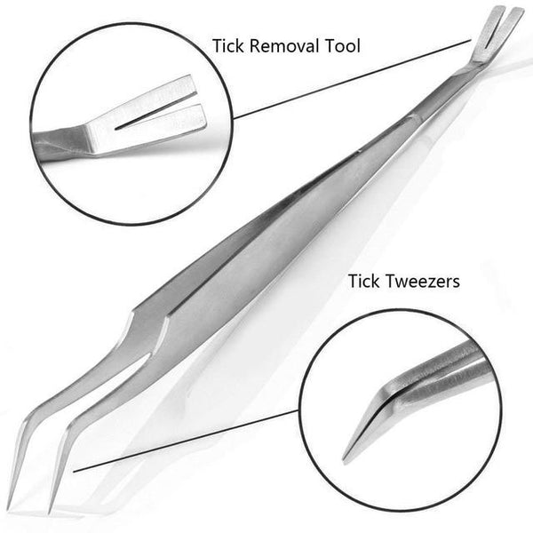 2 In 1 Stainless Steel Tick Tweezers Professional Quick Tick Removal Tool for Cat Dog People Pet Supplies Dog Accessories 20E