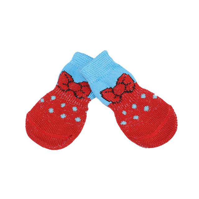 Newly 4 Pcs Pet Puppy Dog Socks Anti-slip Knitting Breathable Elasticity Warm Winter Indoor