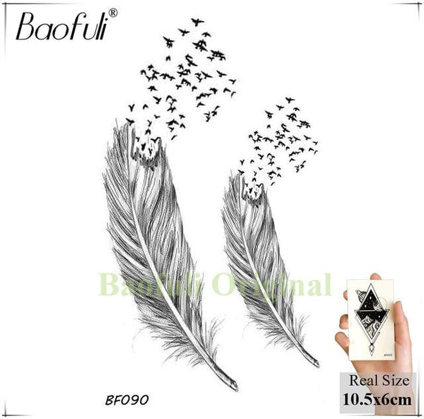 Sexy Fox Flowers Feather Women Temporary Tattoo Black Geometric Waterproof Fake Tatoos Body Art Arms Legs DIY Tattoo Stickers