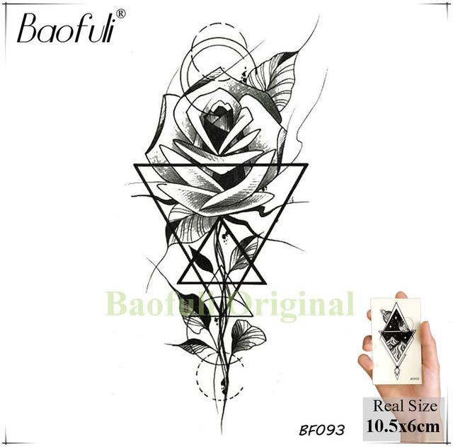 Sexy Fox Flowers Feather Women Temporary Tattoo Black Geometric Waterproof Fake Tatoos Body Art Arms Legs DIY Tattoo Stickers