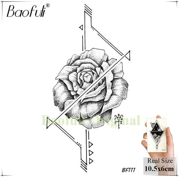 Sexy Fox Flowers Feather Women Temporary Tattoo Black Geometric Waterproof Fake Tatoos Body Art Arms Legs DIY Tattoo Stickers