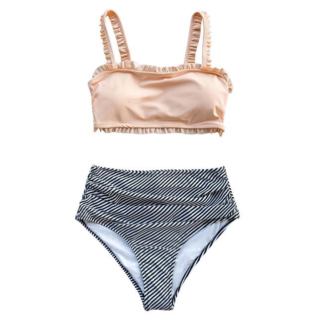 CUPSHE Ruffled Bandeau Bikini With High-waisted Bottom Bandeau Swimsuit Two Pieces Swimwear Women 2019 Girls Beach Bathing Suits