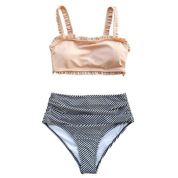 CUPSHE Ruffled Bandeau Bikini With High-waisted Bottom Bandeau Swimsuit Two Pieces Swimwear Women 2019 Girls Beach Bathing Suits