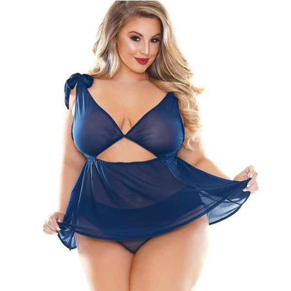 Plus Size 5xl 6xl Women Deep Mesh See Through Sexy Lace Erotic Lingerie Suit Nightdress Underwear Sexy Christmas Clothes Female