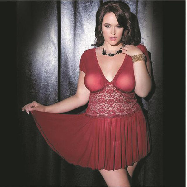 Plus Size 5xl 6xl Women Deep Mesh See Through Sexy Lace Erotic Lingerie Suit Nightdress Underwear Sexy Christmas Clothes Female