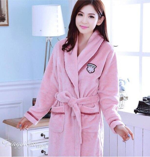 Couples Coral Fleece Robe Girls Warm Flannel Pajamas Women Thickened Long Sleeve Bathrobe Men Coral Fleece Homewear D-2086