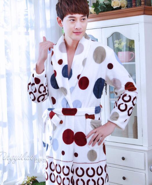 Couples Coral Fleece Robe Girls Warm Flannel Pajamas Women Thickened Long Sleeve Bathrobe Men Coral Fleece Homewear D-2086