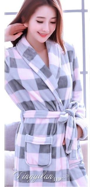 Couples Coral Fleece Robe Girls Warm Flannel Pajamas Women Thickened Long Sleeve Bathrobe Men Coral Fleece Homewear D-2086