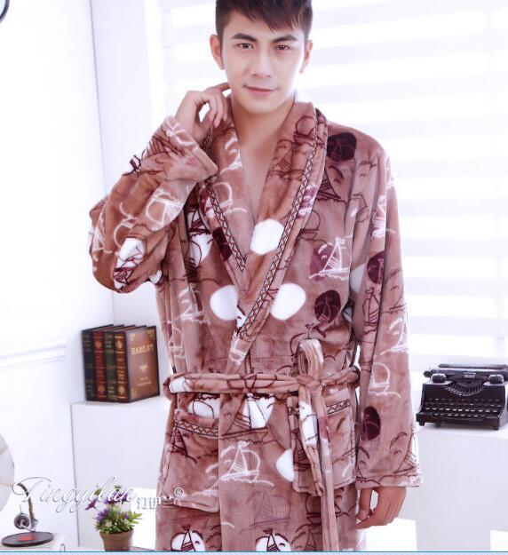 Couples Coral Fleece Robe Girls Warm Flannel Pajamas Women Thickened Long Sleeve Bathrobe Men Coral Fleece Homewear D-2086