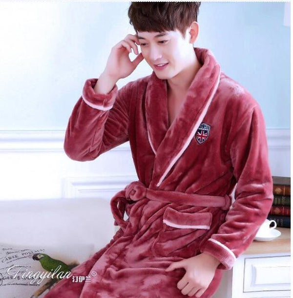 Couples Coral Fleece Robe Girls Warm Flannel Pajamas Women Thickened Long Sleeve Bathrobe Men Coral Fleece Homewear D-2086