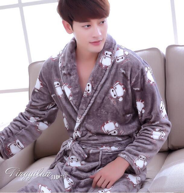 Couples Coral Fleece Robe Girls Warm Flannel Pajamas Women Thickened Long Sleeve Bathrobe Men Coral Fleece Homewear D-2086